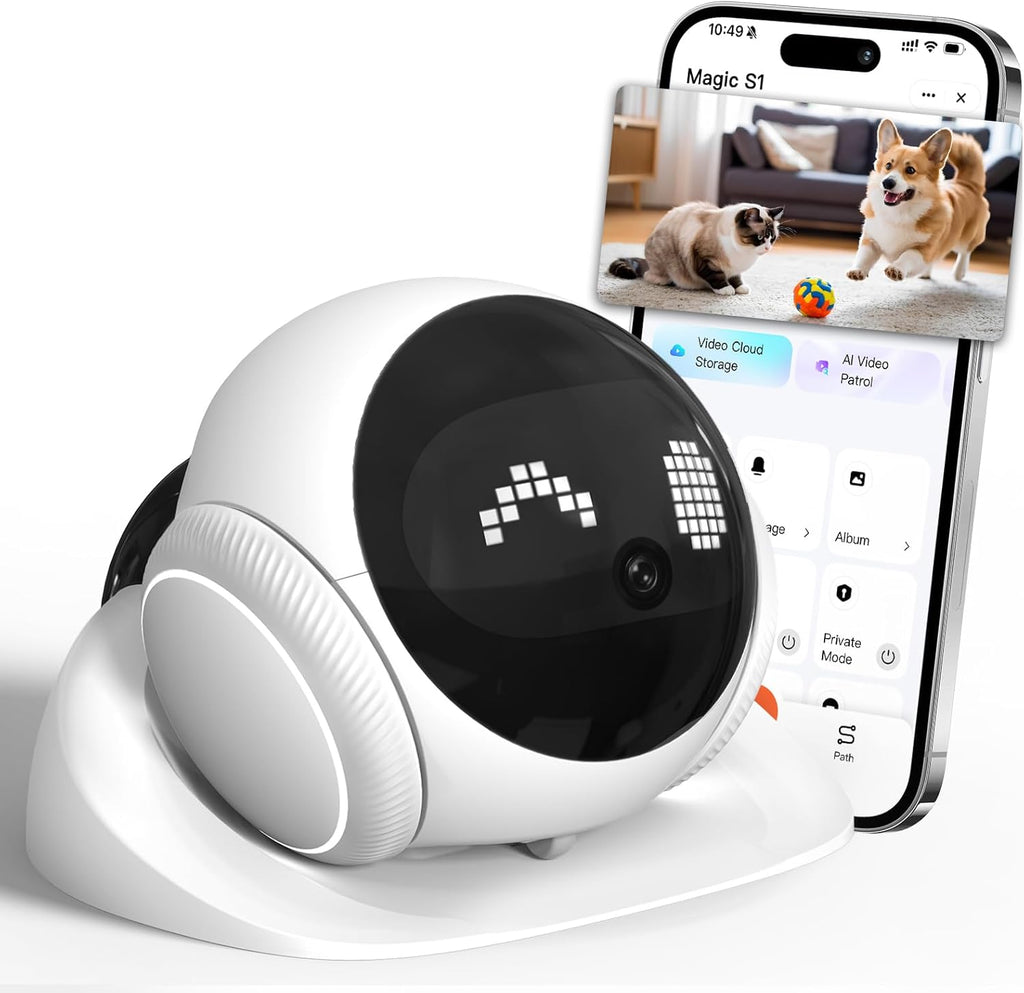 1080P Pet Camera Robot: Indoor Movable Home Security Camera with App Control, Night Vision, 2-Way Talk, Motion Detection, SD Card Storage, Smart Pet Cam for Cat/Dog/Baby/Elderly Monitor