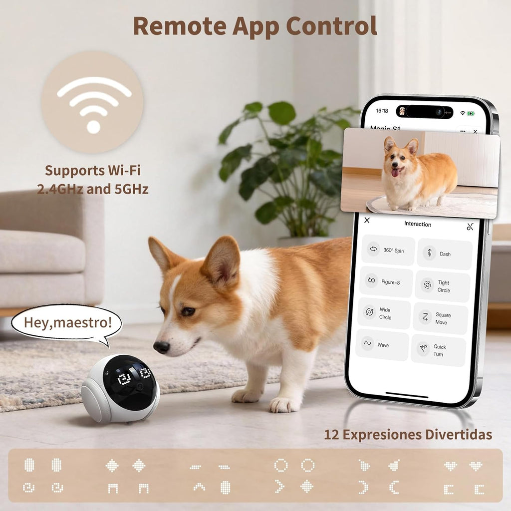 1080P Pet Camera Robot: Indoor Movable Home Security Camera with App Control, Night Vision, 2-Way Talk, Motion Detection, SD Card Storage, Smart Pet Cam for Cat/Dog/Baby/Elderly Monitor