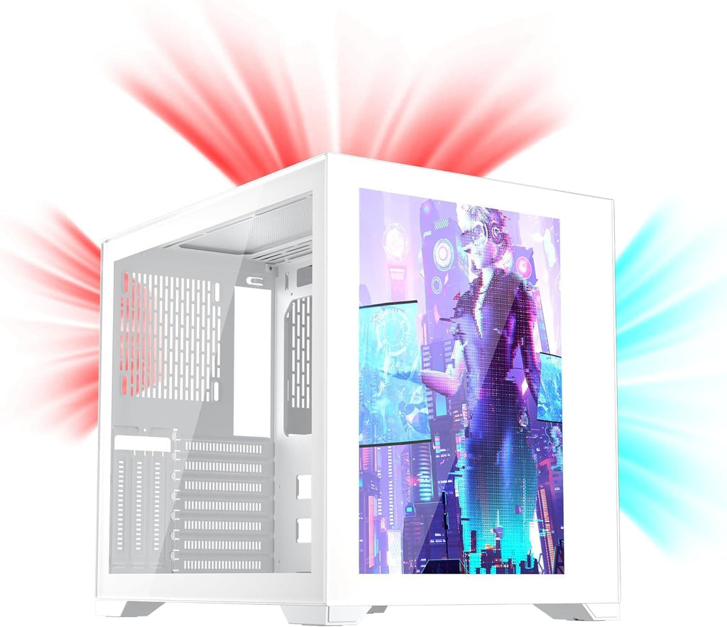 1STPLAYER SP7-EV White Gaming PC Case, ATX Mid Tower with Front Display Panel, Tempered Glass & 360mm Radiator Support, USB 3.0 & Type C Ready