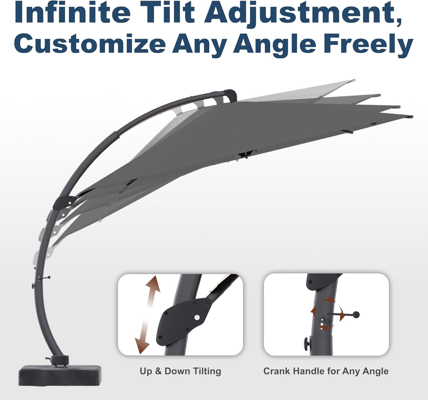 12FT Cantilever Umbrella with Base Large Curvy Outdoor Aluminum Offset Umbrella w/ 360° Rotation, UV Resistant Canopy for Patio, Garden, Backyard, Grey
