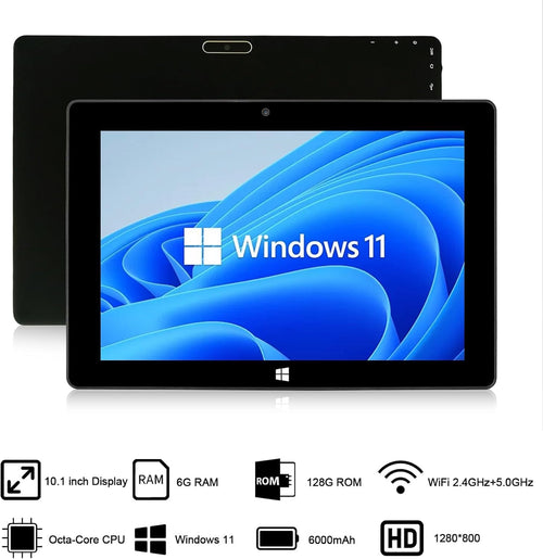 10.1" Windows Tablet Touchscreen Tablets Computer 6GB RAM 128GB ROM, 2.4G+5G WiFi, Intel Processor, USB 3.0, Micro HDMI, 6000MAH Battery, Dual Cameras, Bluetooth 5.0