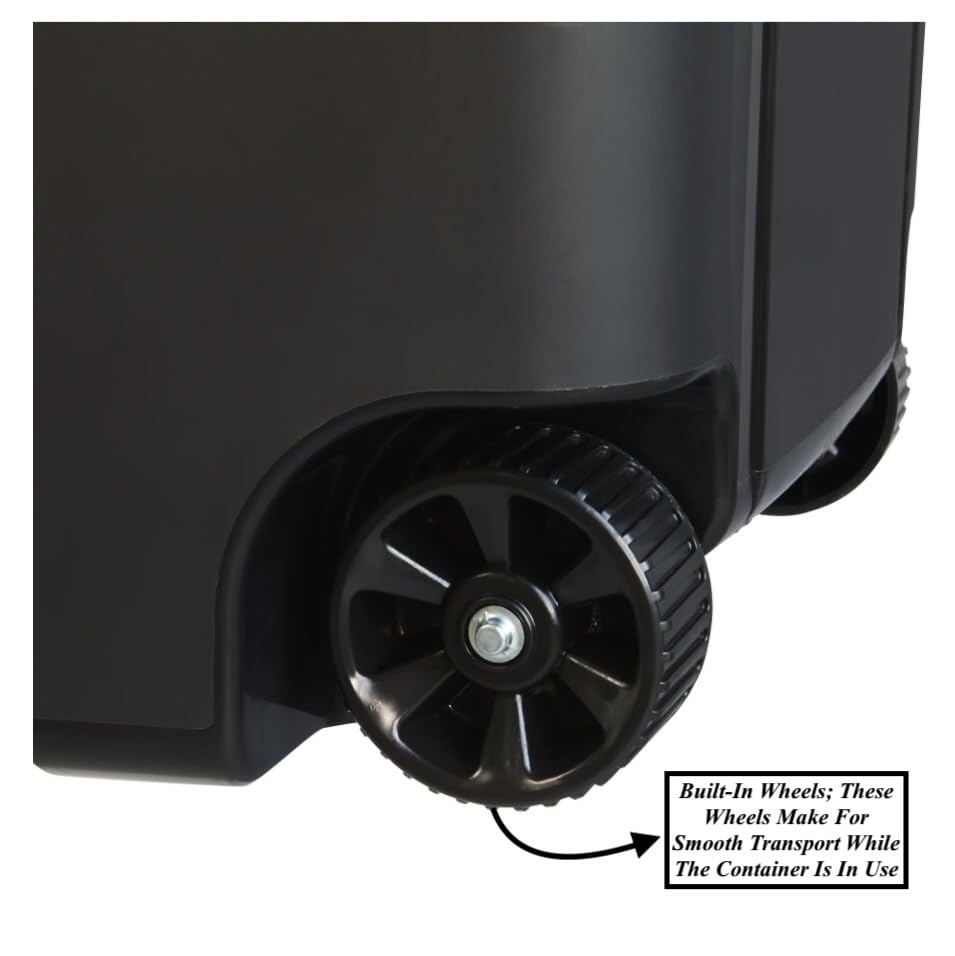 2 PCS 45 Gallon Heavy Duty Plastic Garbage Cans Trash Cans Rubbish Bin Attached Lid 2 Built in Rugged Wheels Easy Grip Handle Click Lock Lid Design Perfect for Both Indoor Or Outdoor Use