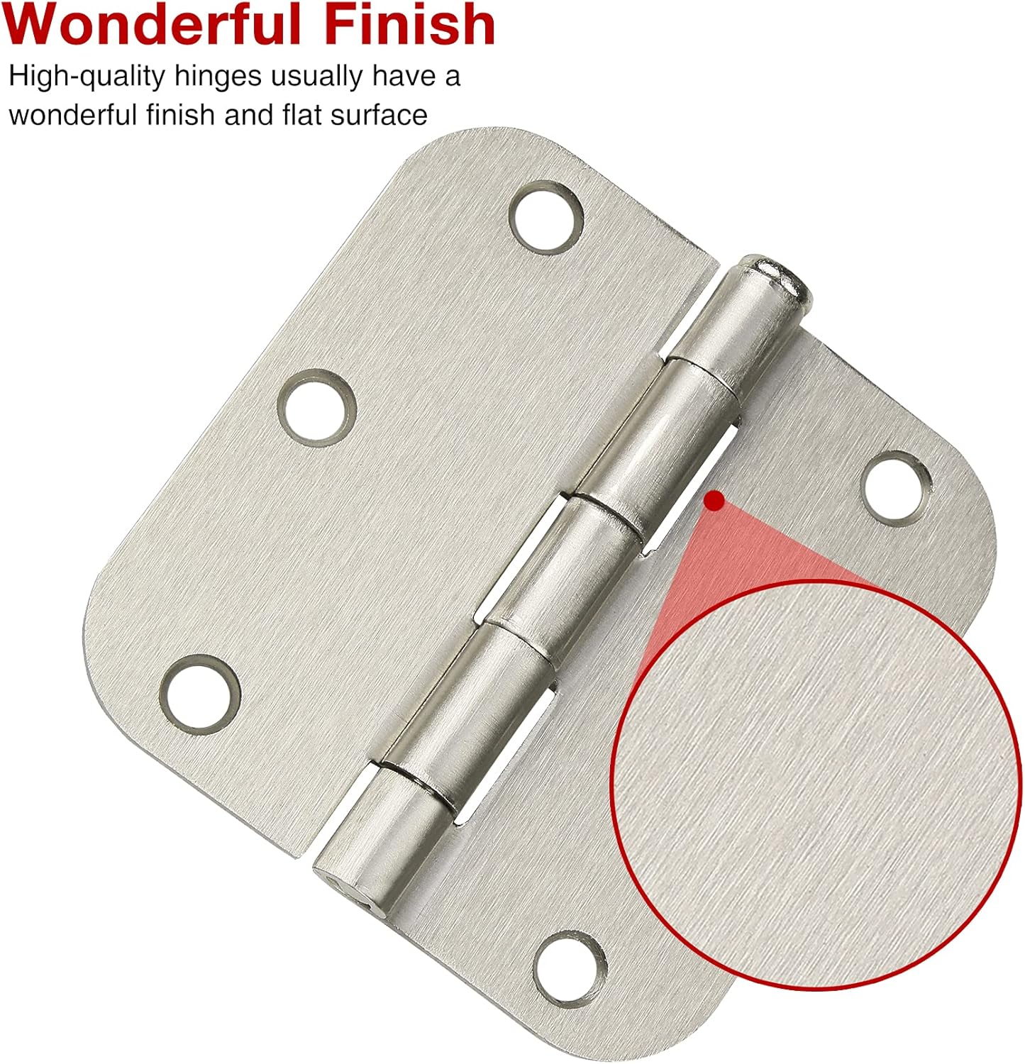 24 Pack Brushed Nickel Door Hinges 3.5 x 3 1/2 Inch Interior Rounded 5/8" Radius Corners Iron Bifold Silver Residential Satin Nickels Hinge for Doors Hardware Kit Office Bedroom Study Living Room
