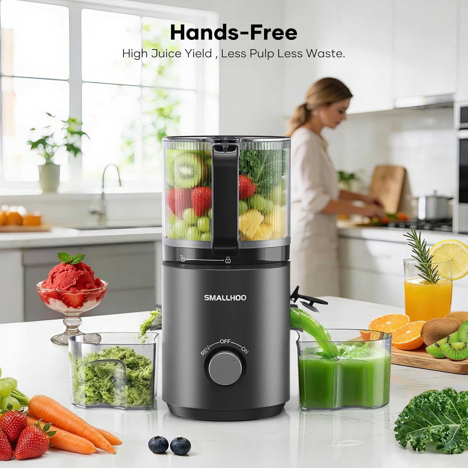 3-in-1 Juicer Machines, Cold Press Juicer 7“ Large Chute & 120oz – for Whole Vegetables & Fruits, High Juice Yield | Nut Milk | Natural Sorbet, Sliver