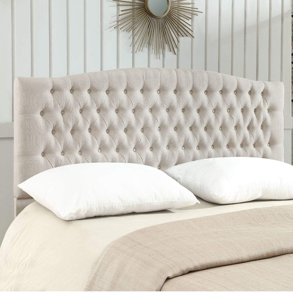 24KF Upholstered Tufted Button Linen Fabric Headboard,Comfortable Fashional Headboard King/CA King Size,Ivory