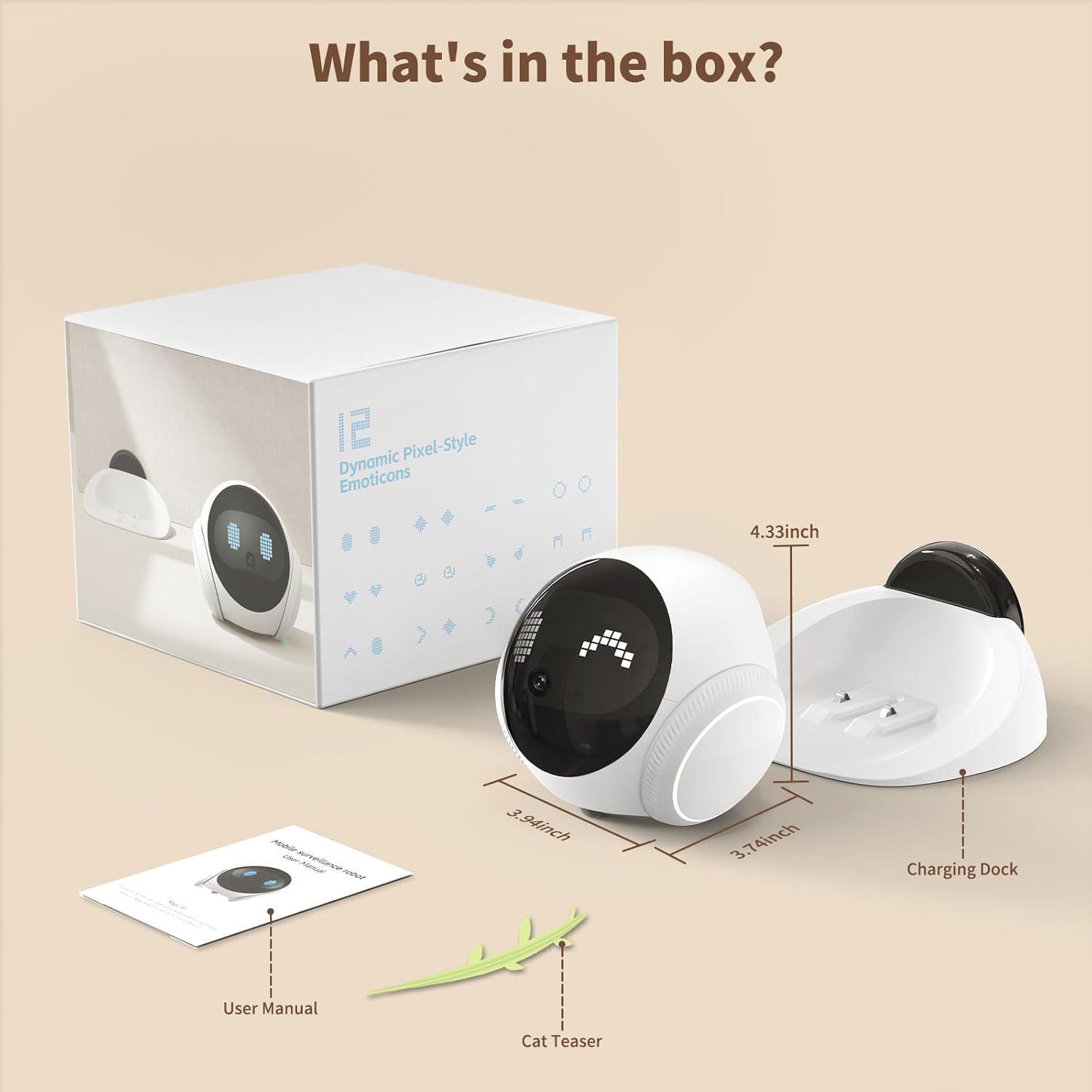 1080P Pet Camera Robot: Indoor Movable Home Security Camera with App Control, Night Vision, 2-Way Talk, Motion Detection, SD Card Storage, Smart Pet Cam for Cat/Dog/Baby/Elderly Monitor