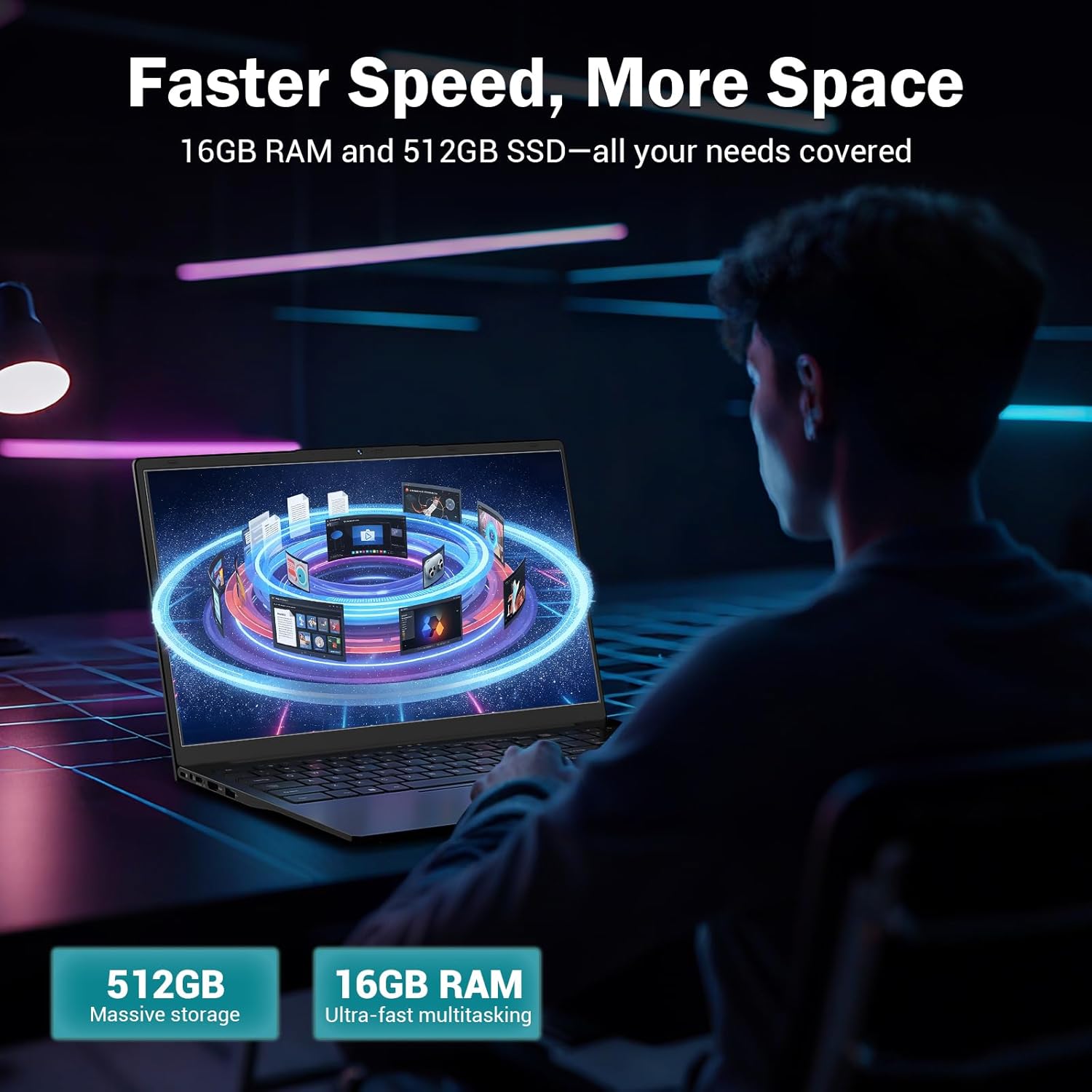 15.6" FHD-Laptop, AMD Ryzen 5 (Up to 3.7GHz, Beat i5-1135G7), 16GB RAM 512GB SSD, Radeon Vega 8 Graphics, 65W Fast Charging, Privacy Shutter, Numpad, Win 11, Gaming Laptop for College Students, Office