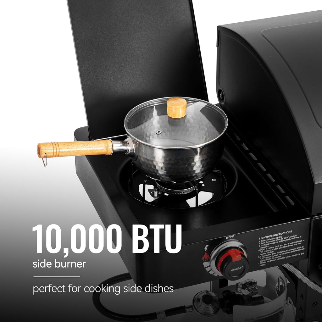 2-Burner Gas and Charcoal Grill Combo with Offset Smoker & Side Burner, 34,000 BTU Dual Fuel Grill, 1020 Sq. In. Cooking Area, Ideal for Outdoor Cooking, Black, ZH3005Y-SC