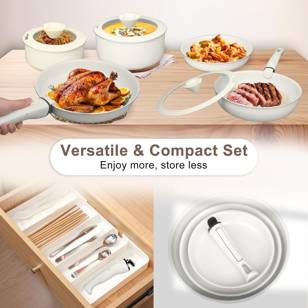 13 Pcs Pots and Pans Set, Nonstick Cookware Set with Lids and Detachable Handle, PFAS & PFOA Free, Non-Toxic Healthy Kitchen Cooking Set
