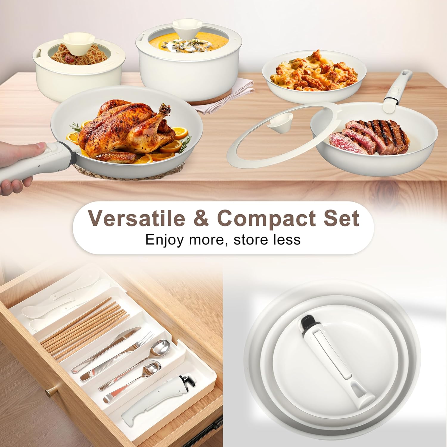 13 Pcs Pots and Pans Set, Nonstick Cookware Set with Lids and Detachable Handle, PFAS & PFOA Free, Non-Toxic Healthy Kitchen Cooking Set