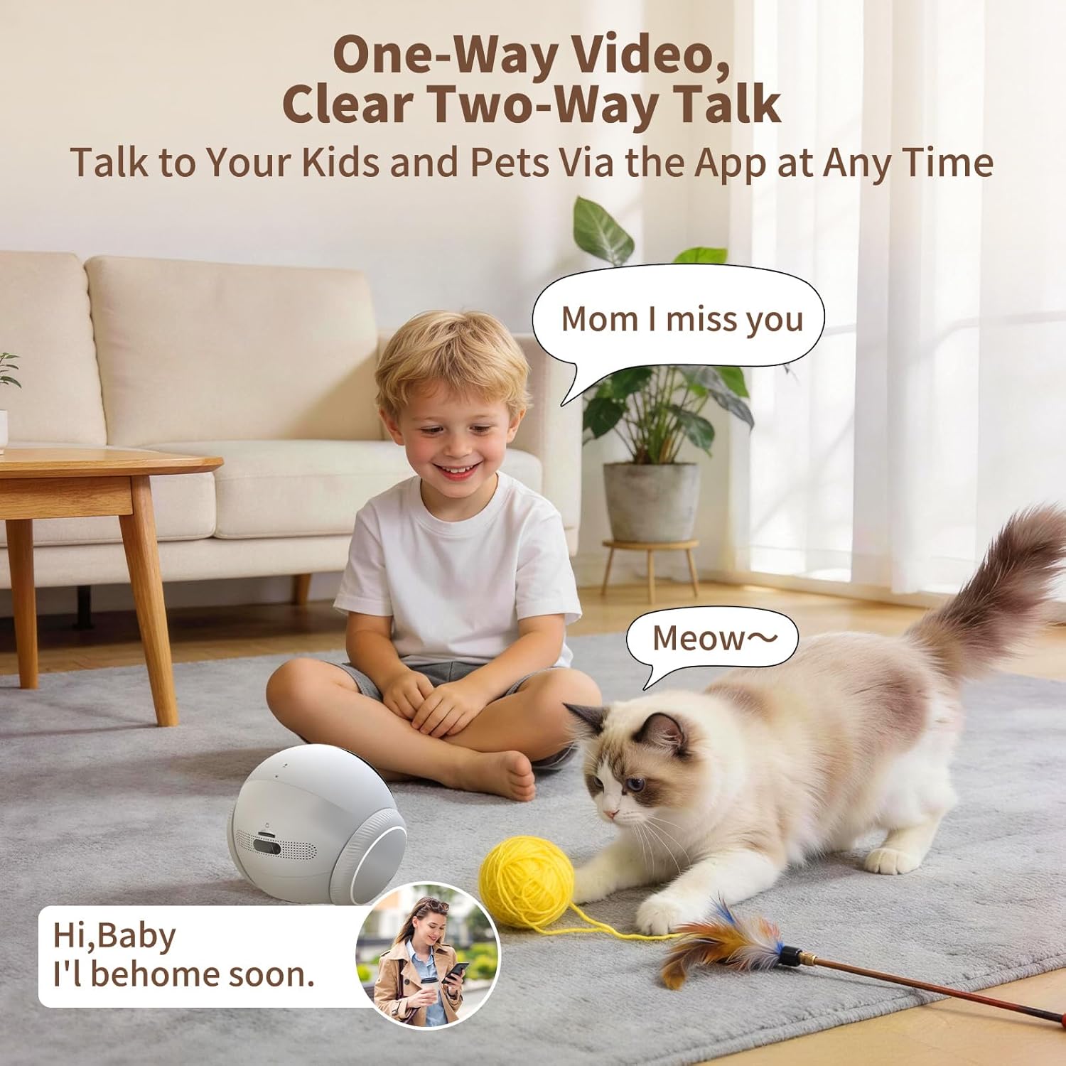 1080P Pet Camera Robot: Indoor Movable Home Security Camera with App Control, Night Vision, 2-Way Talk, Motion Detection, SD Card Storage, Smart Pet Cam for Cat/Dog/Baby/Elderly Monitor