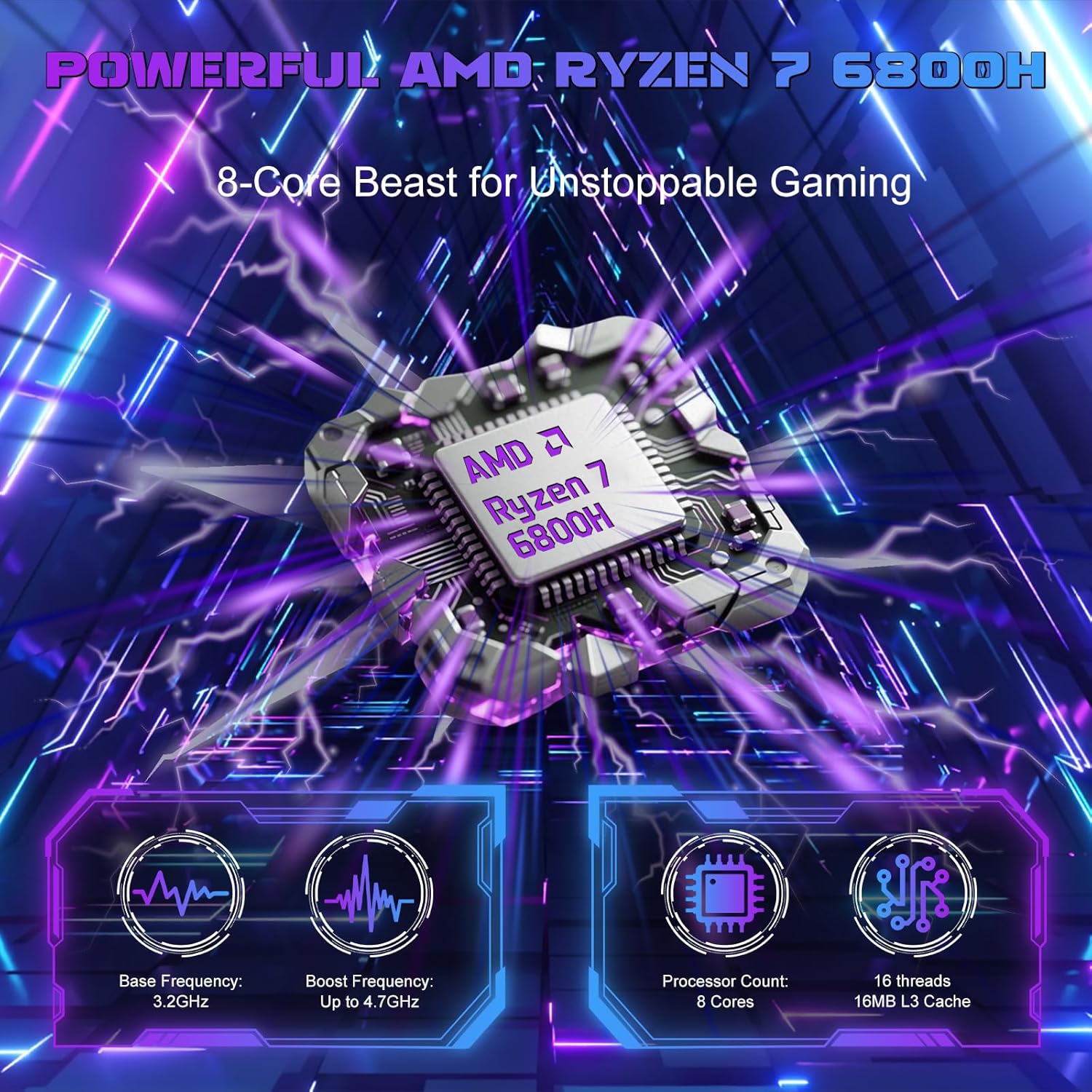 2025 16 Inch 2.5K IPS Gaming Laptop Computer, AMD Ryzen 7 6800H (Up to 4.7GHz), 16GB DDR5 512GB SSD, AMD Radeon 680M, WiFi 6, Type-C, Webcam, Fingerprint, Backlit Keyboard, Windows 11 Pro w/ MS Office
