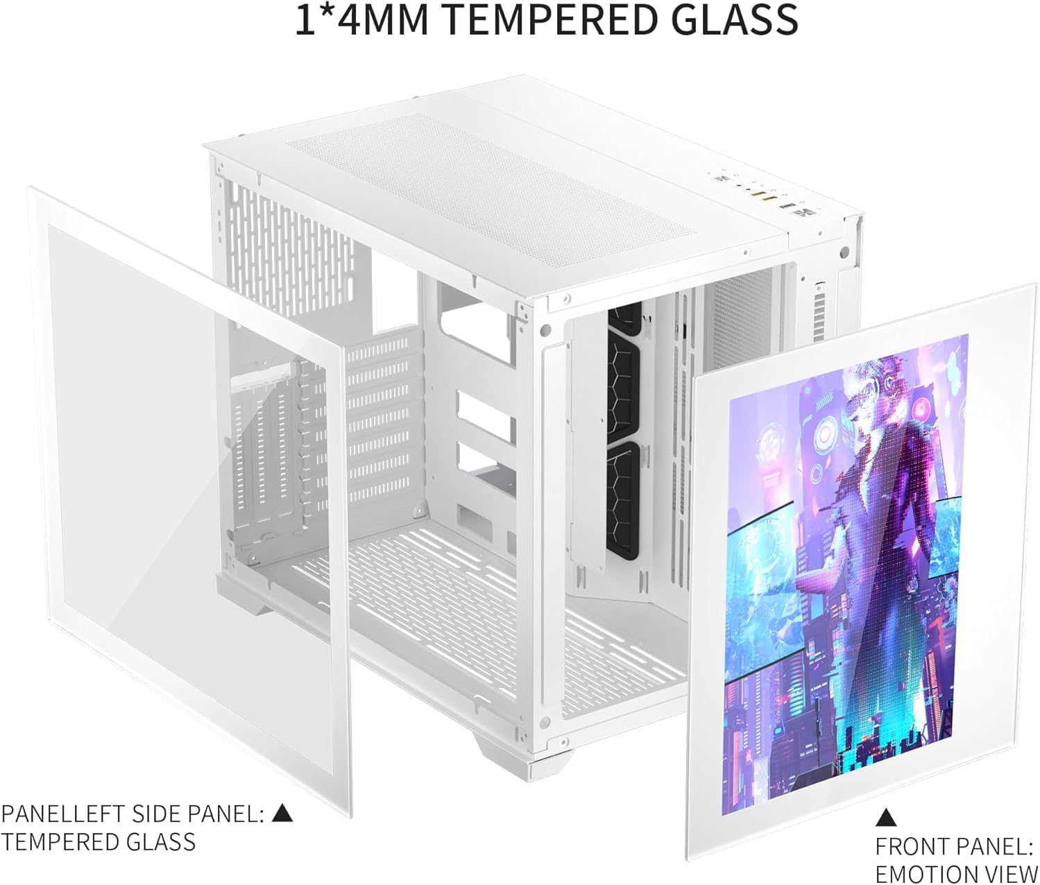1STPLAYER SP7-EV White Gaming PC Case, ATX Mid Tower with Front Display Panel, Tempered Glass & 360mm Radiator Support, USB 3.0 & Type C Ready