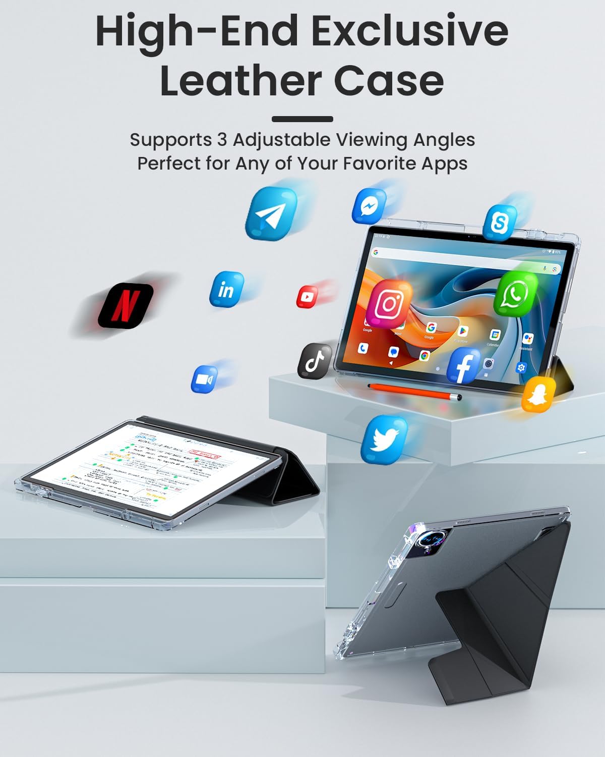 14 Inch Android 15 Tablet, 16GB RAM+256GB ROM, 1920x1200 FHD IPS Display, Widevine L1, 10000mAh Battery, 4G LTE, Wi-Fi & Bluetooth 5.0, Multi-Angle Stand Case & Stylus Pen,6ft Type-C Cable - Black