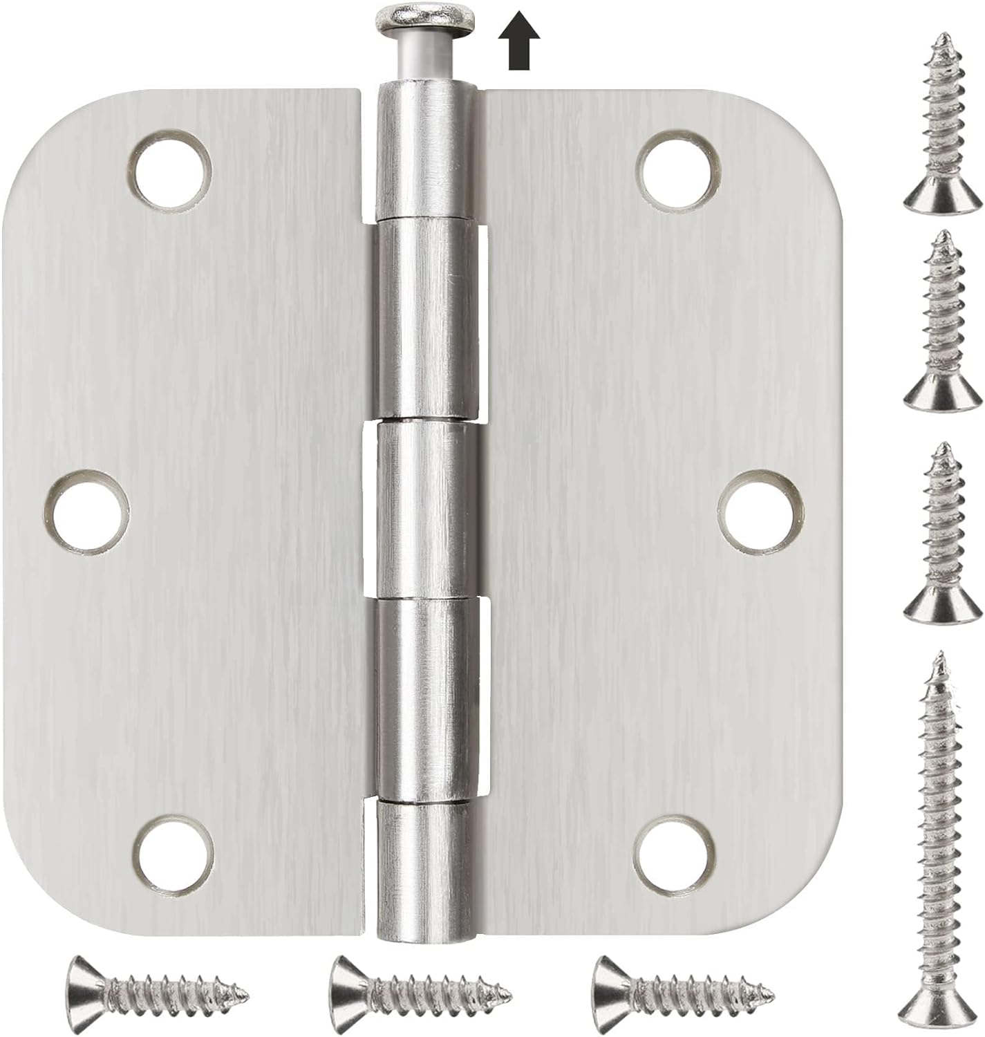 24 Pack Brushed Nickel Door Hinges 3.5 x 3 1/2 Inch Interior Rounded 5/8" Radius Corners Iron Bifold Silver Residential Satin Nickels Hinge for Doors Hardware Kit Office Bedroom Study Living Room