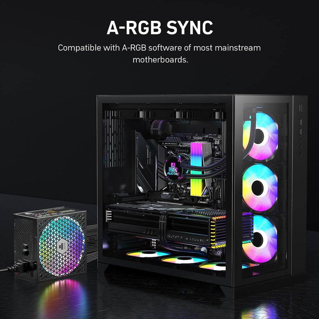 1000W Fully Modular Power Supply, 80+ Gold Certified PSU, ATX 3.1 & PCIe 5.1 Ready, 12V-2x6 Native Connector, 140mm RGB Low-Noise Smart Fan, 105℃ Japanese Capacitors, Black