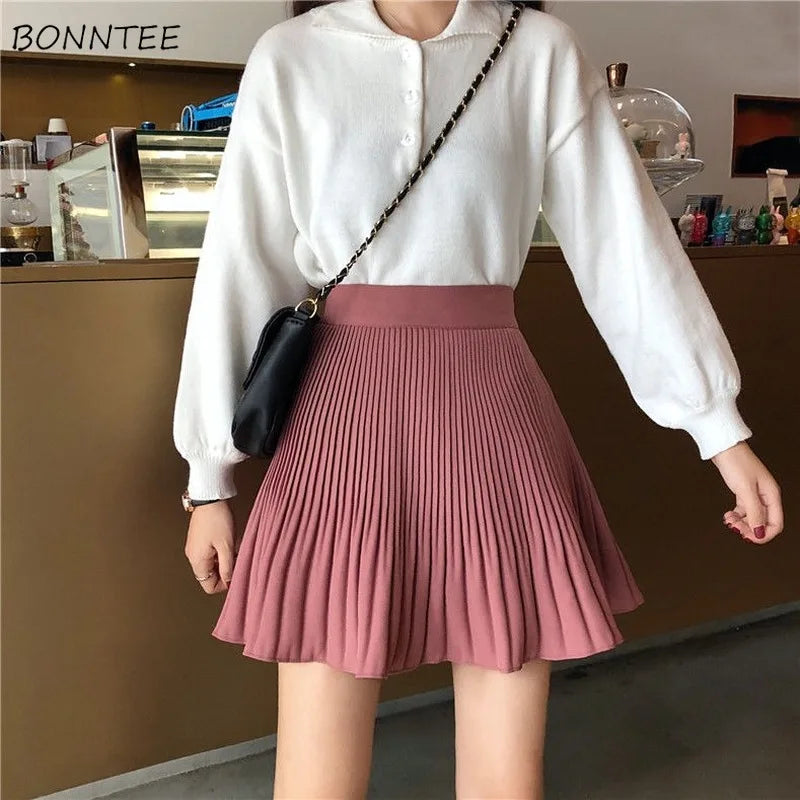 A-line Skirts Women Solid Chiffon Loose High Waist New Comfortable Above Knee Leisure Spring Summer All-match Korean Style Daily