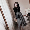 Spring Women Retro High Waist Irregular Hem Wool Houndtooth Skirt For Winter And Autumn