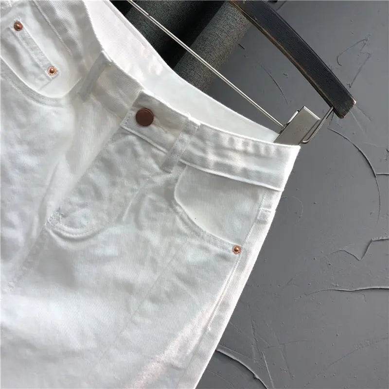 White casual half-length denim skirt women's 2022 new summer  high waist split A-line bag hip skirt trend  Solid  Cotton