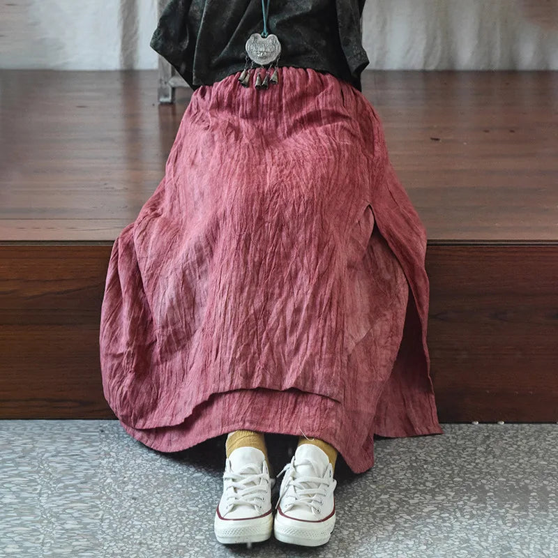 Women Loose Elastic Waist Linen Vintage Skirts Ladies Loose Spring Autumn Retro Skirt Female Skirts