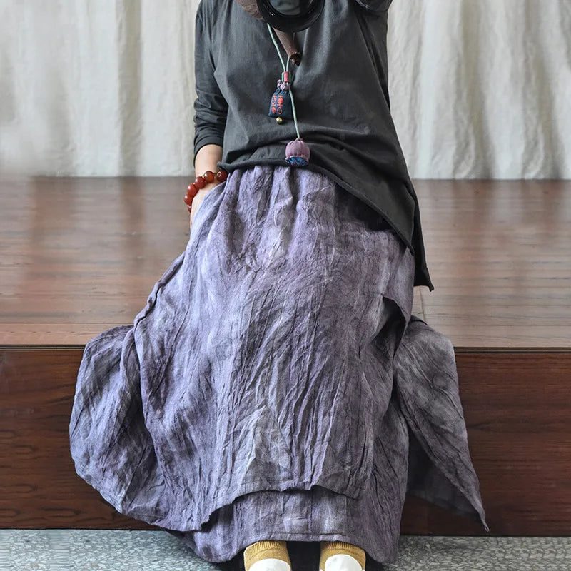 Women Loose Elastic Waist Linen Vintage Skirts Ladies Loose Spring Autumn Retro Skirt Female Skirts
