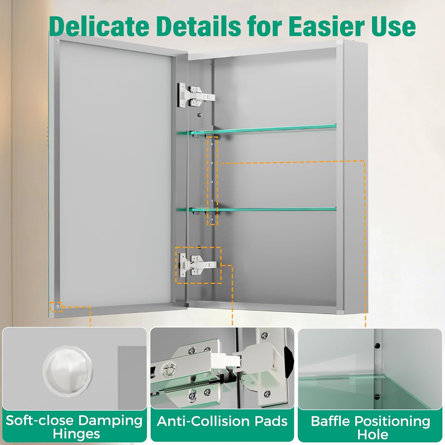 20 x 26 in Medicine Cabinet Mirror,Bathroom Mirror Cabinet with Adjustable Shelves,Aluminum Silver Medicine Cabinets for Bathroom,Recessed or Wall Mounted Medicine Cabinets（Assembly Required