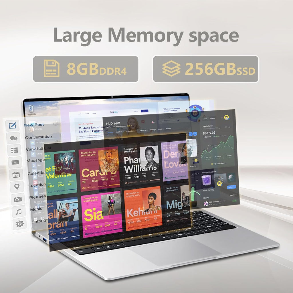 15.6 inch Laptop, Laptops with Celeron N4000, 2025 Gaming Laptop for 8GB LPDDR4 256GB SSD, IPS FHD 1920x1080, WiFi+BT4.2+Mini HDMI+TF Card Slot, Traditional Laptops Computers Convertible 180° Netbook