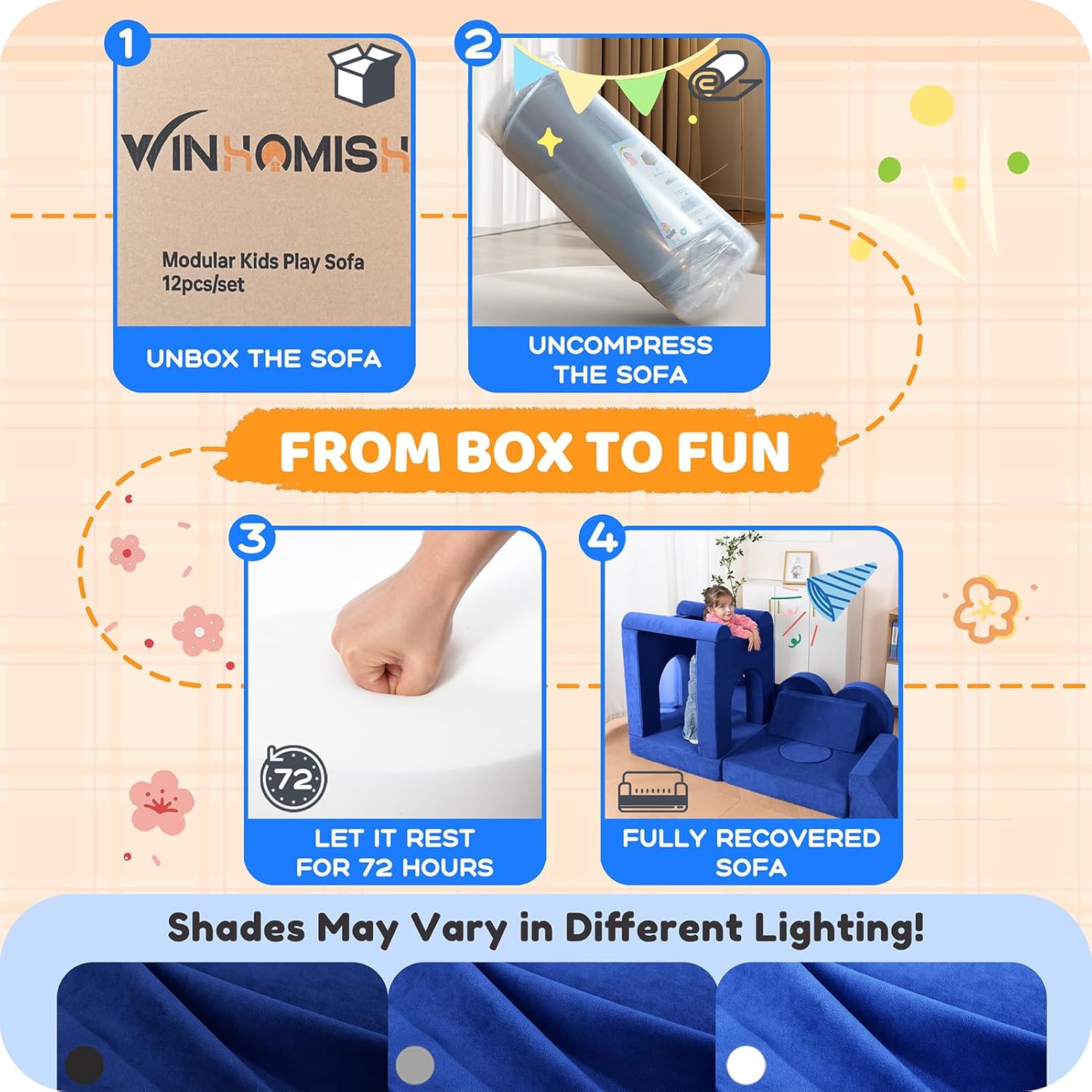 12 Pcs Modular Kids Play Couch – Premium Soft Foam, Removable Cover, Comfortable & Safe Toddler Couch for Children 1-6 Years, Portable & Easy to Clean, Ideal for Living Room & Playroom, Blue