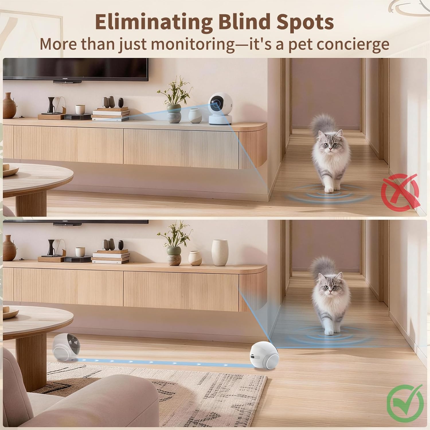 1080P Pet Camera Robot: Indoor Movable Home Security Camera with App Control, Night Vision, 2-Way Talk, Motion Detection, SD Card Storage, Smart Pet Cam for Cat/Dog/Baby/Elderly Monitor