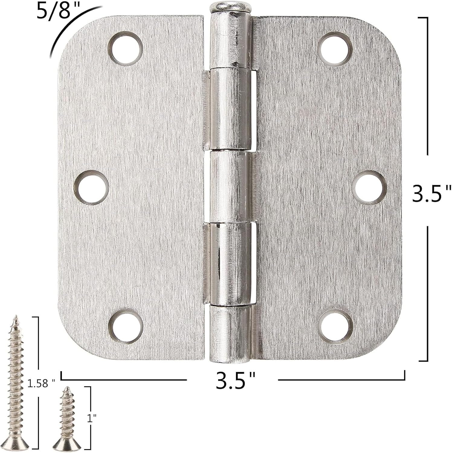 24 Pack Brushed Nickel Door Hinges 3.5 x 3 1/2 Inch Interior Rounded 5/8" Radius Corners Iron Bifold Silver Residential Satin Nickels Hinge for Doors Hardware Kit Office Bedroom Study Living Room