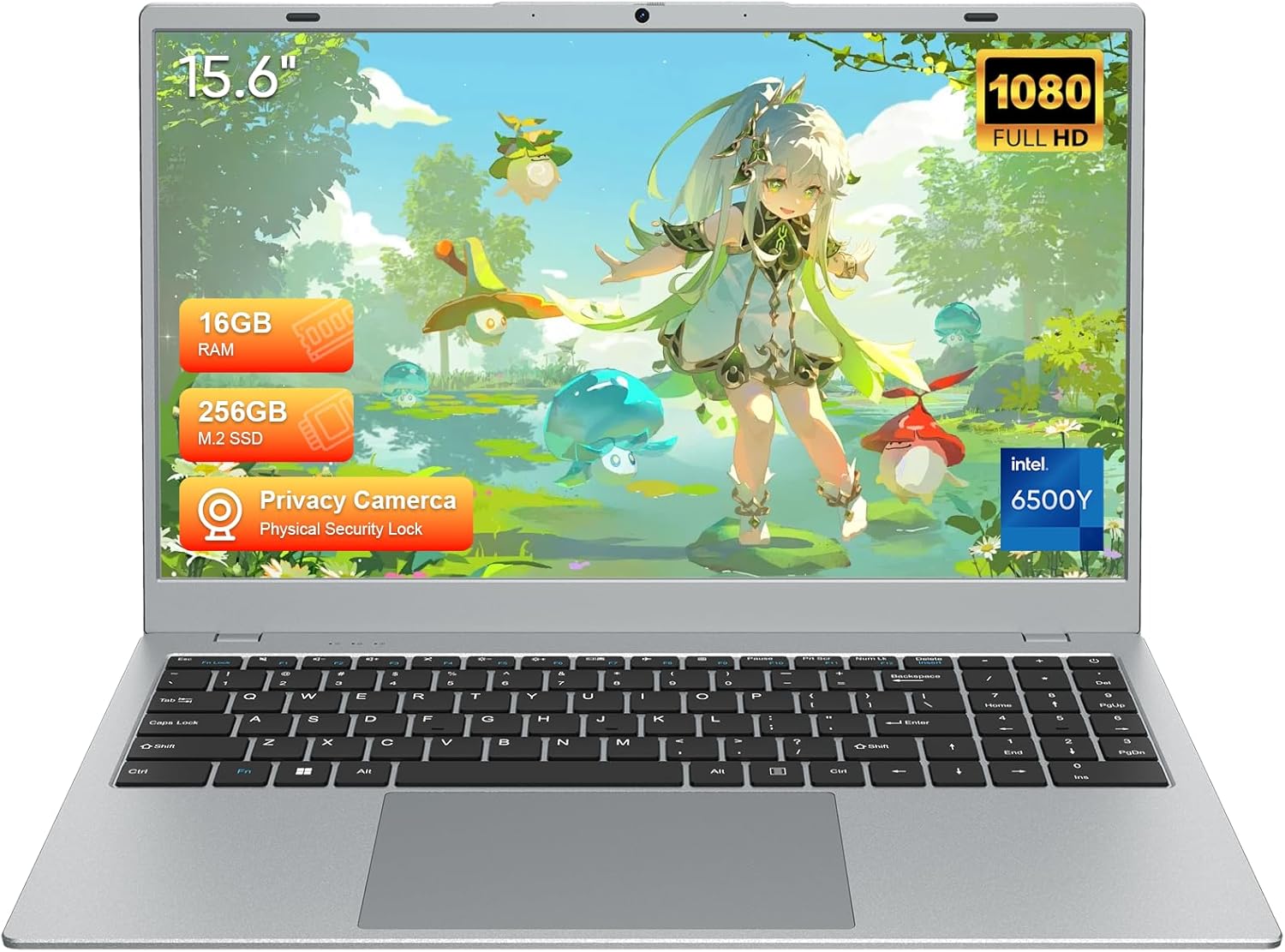 15.6" Full HD Laptop with 16GB RAM 256GB SSD,Laptop Computer, Dual-core 6500Y Processor Up to 3.4GHz,WiFi5,USB-C, Poratable Business and Student Laptops,Sliver