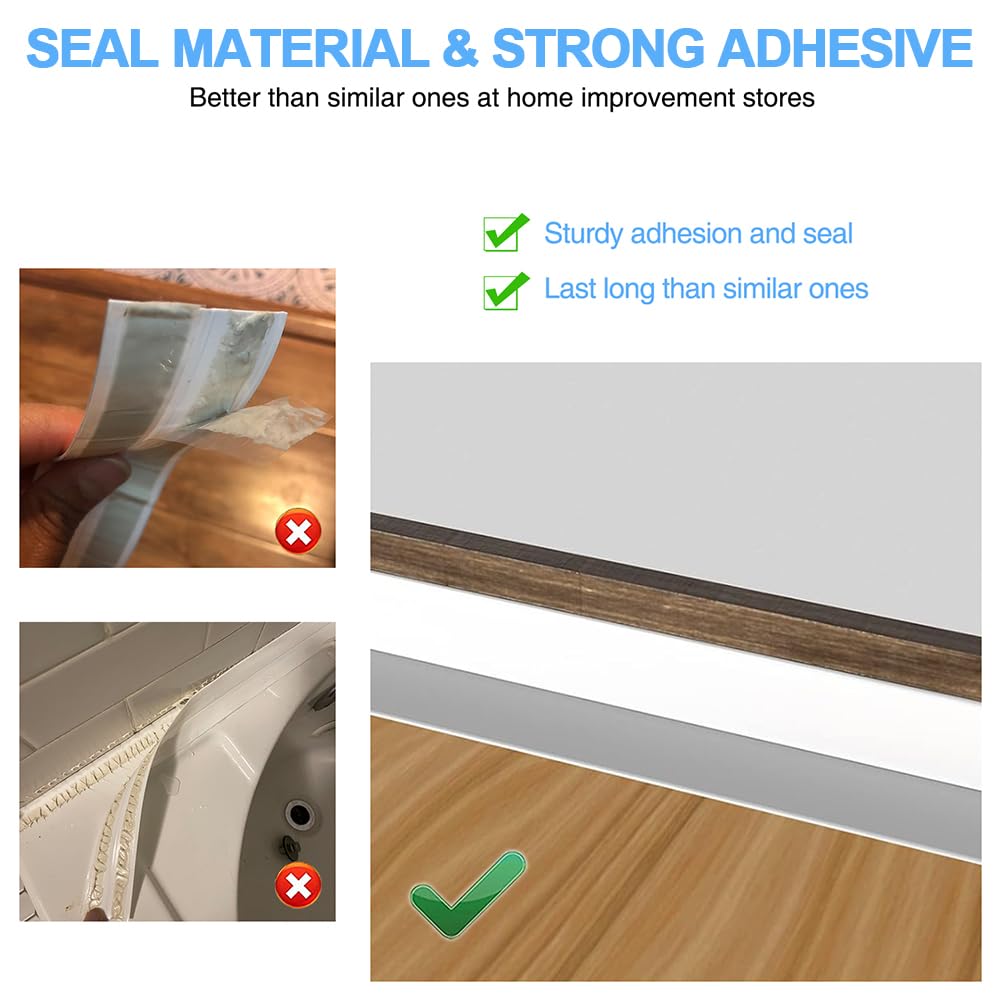 2 Rolls Caulk Tape Self Adhesive, Bathroom Waterproof White Caulking Sealant Strip Peel & Stick Wallpaper Floor Tile Toilet Tub Sink Backsplash Kitchen Wall Decor, Easier to Use Than Silicone Caulk