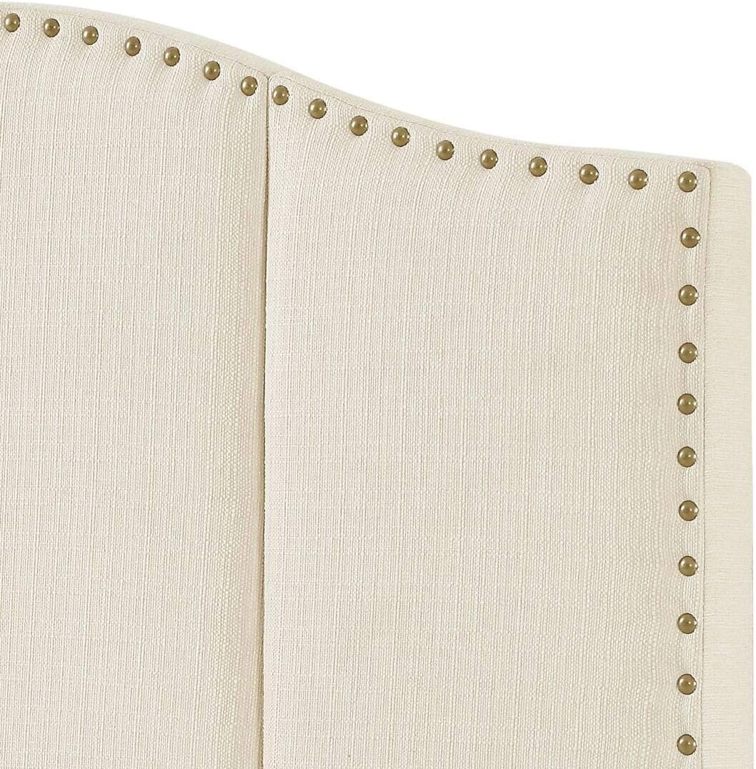 24KF Middle Century Linen Upholstered Tufted King Size Headboard with Antique Brass Nail Heads Trim King/California King headboard-Ivory